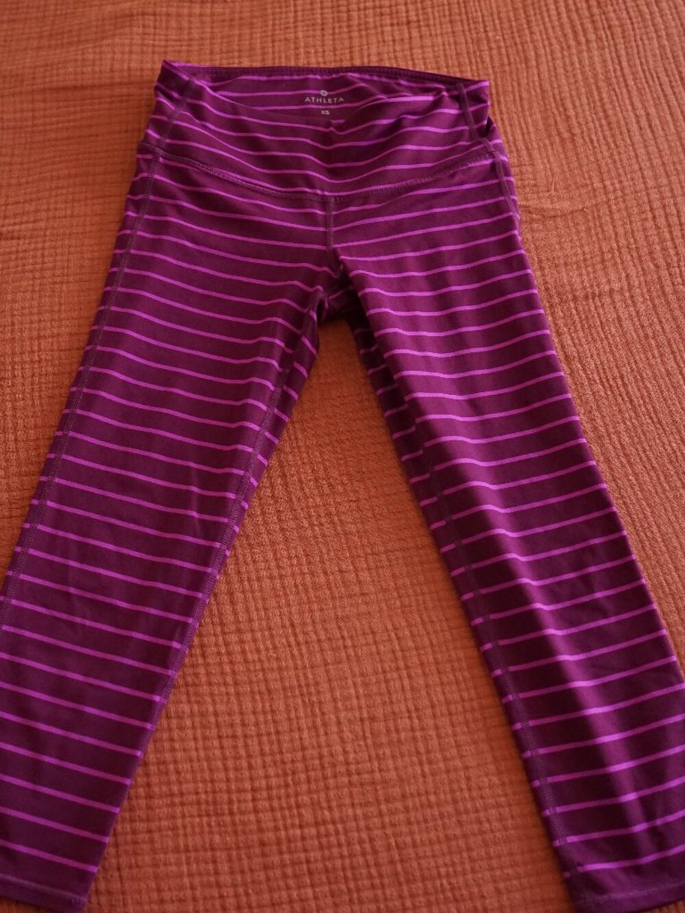 Athleta High Rise Stripe Leggings Purple XS